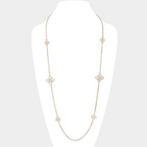 Mother of Pearl VC Style Long Gold Floral Necklace